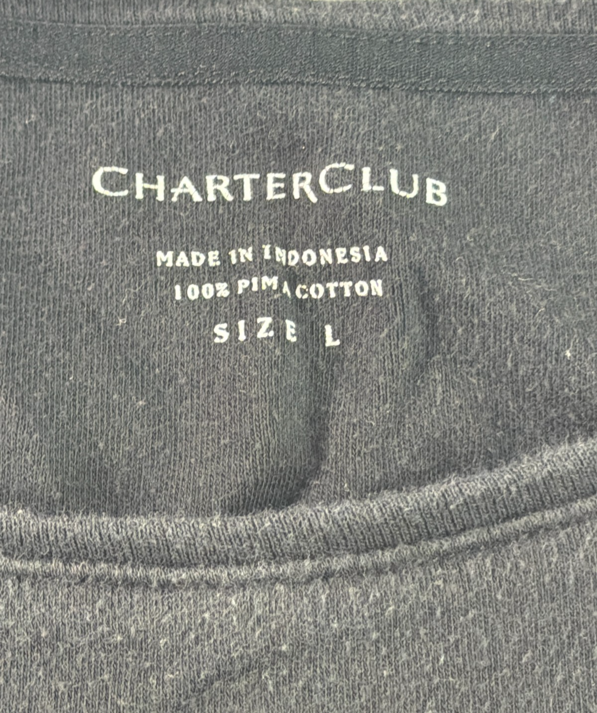 Charter Club Womens Large Black Pima Cotton Long Sleeve Crew Neck Tee Shirt Top