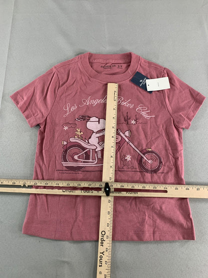 Abercrombie Kids Snoopy Shirt Girls 5/6 Pink Los Angeles Biker Club Oversized on
