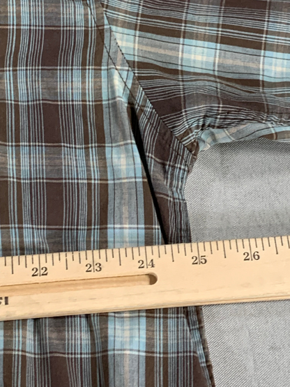 Beverly Hills Polo Club 3XL Plaid Shirt Brown Blue Button Up Western Pockets 141