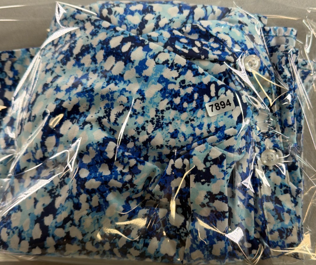 Woman Within Women 2X 22/24W Blue Abstract Print Button Down Blouse 3/4 Sleeve