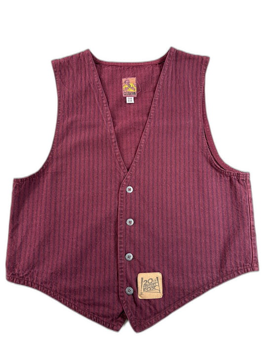 CLEAN FON 20th Century Fox Vintage Striped Maroon Cotton Sleeveless Neck Button