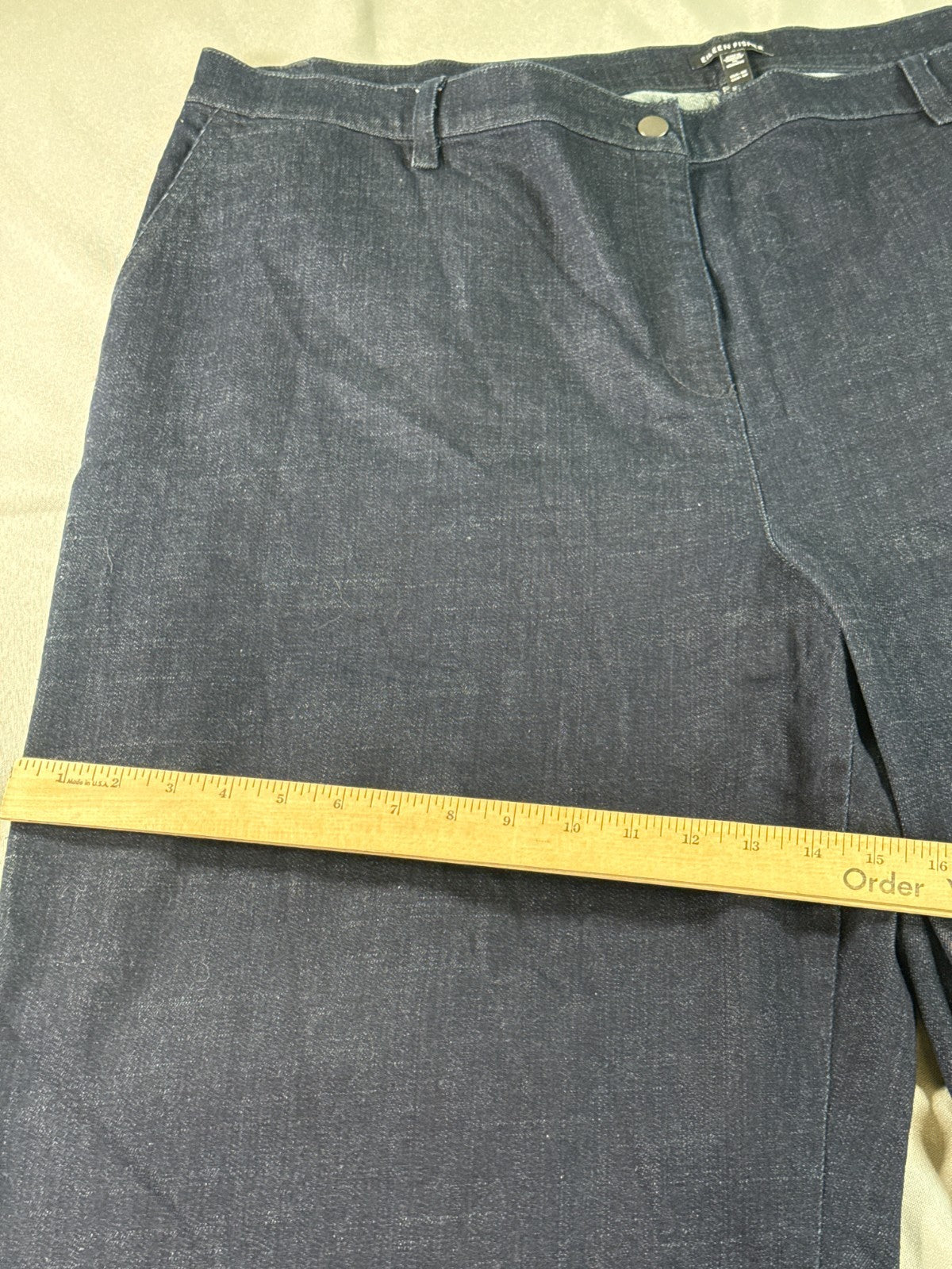 Eileen Fisher Denim Wide Leg Crop Pants Womens XL Blue Organic Cotton Stretch
