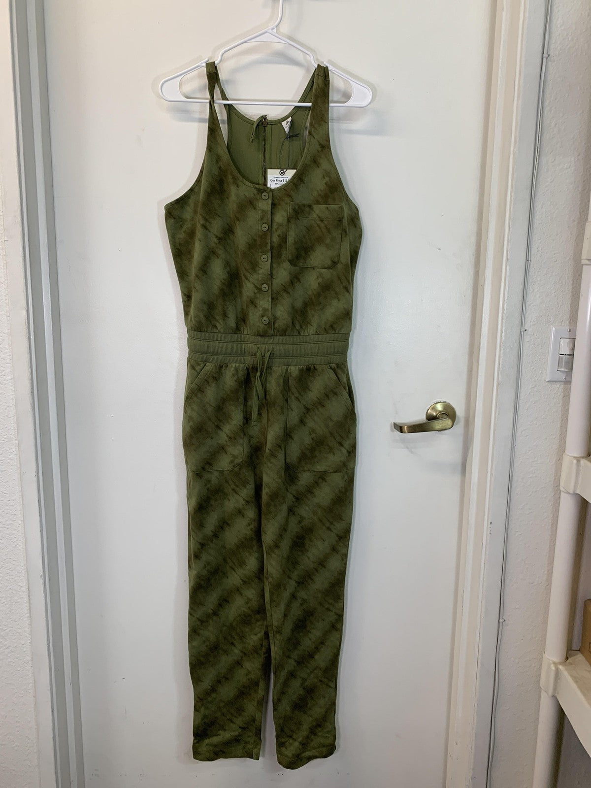 Alpine Design Jumpsuit Womens Small Olive Ranger Tie Dye Sleeveless Button Zip