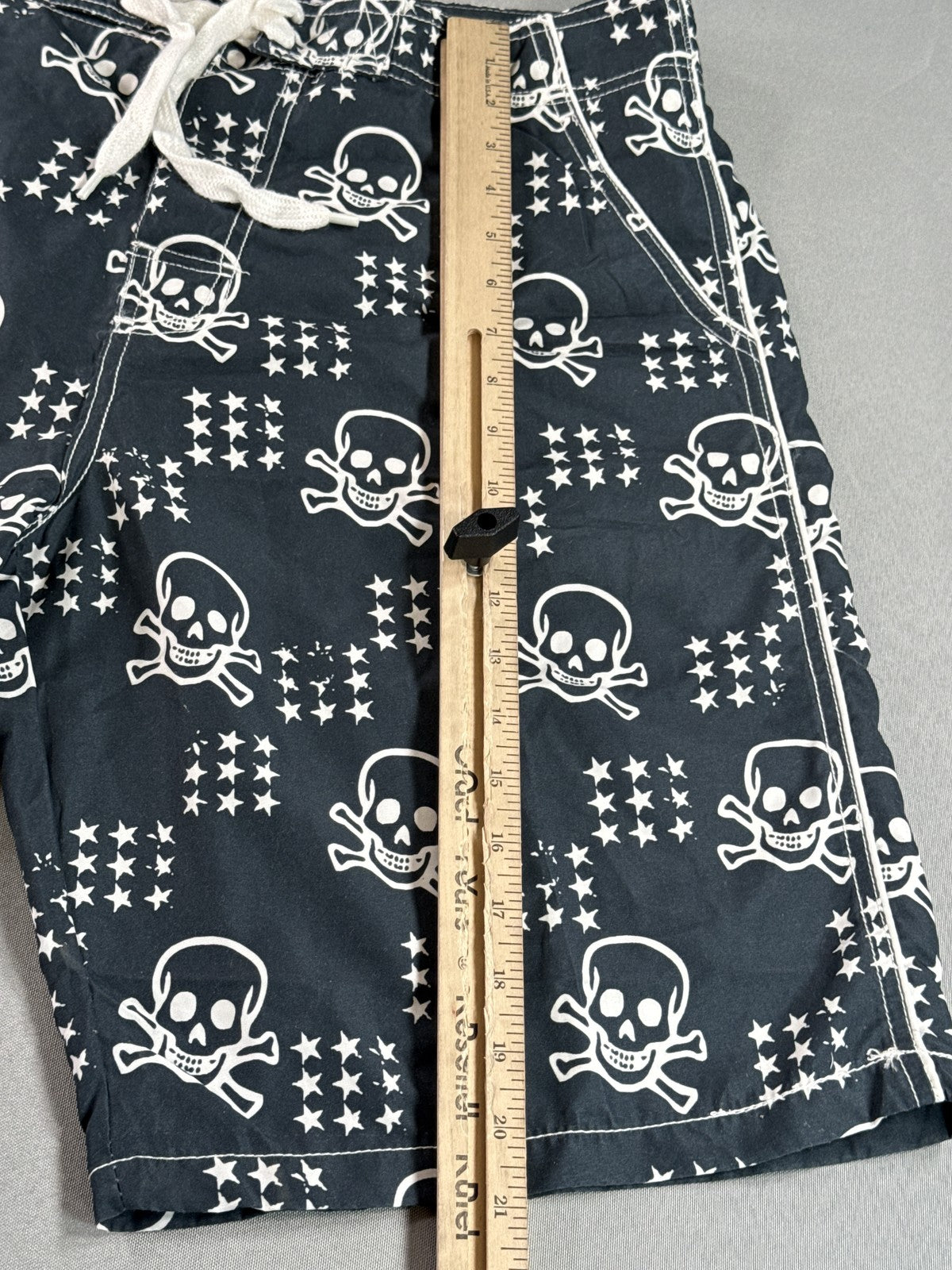 Cedarwood State Skull Pirate Swim Shorts 34 Black White 100% Polyester All