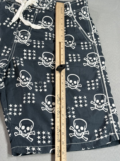 Cedarwood State Skull Pirate Swim Shorts 34 Black White 100% Polyester All