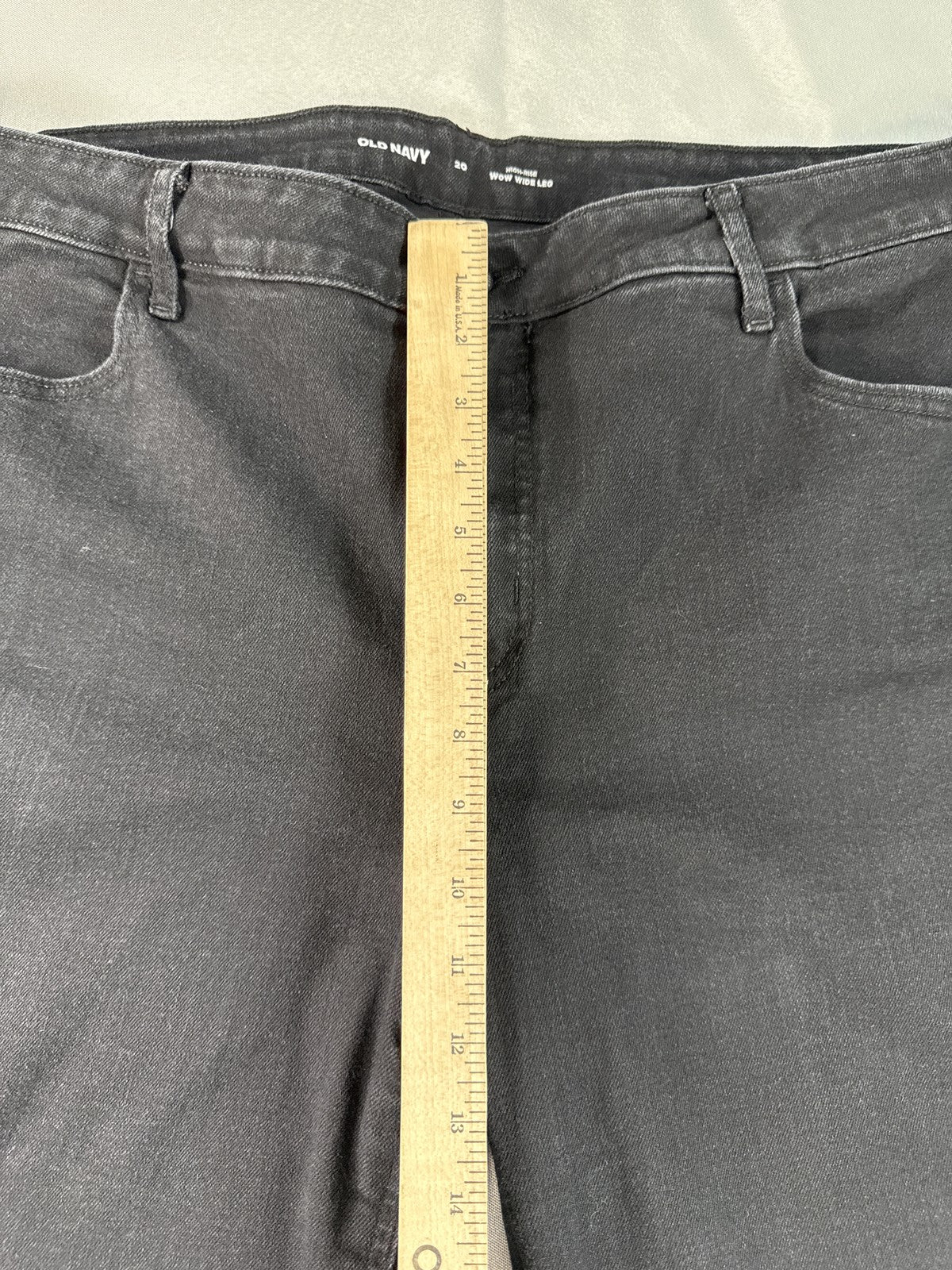 Old Navy High Rise Wide Leg Jeans Womens 20 Black Denim Cropped Stretch Frayed