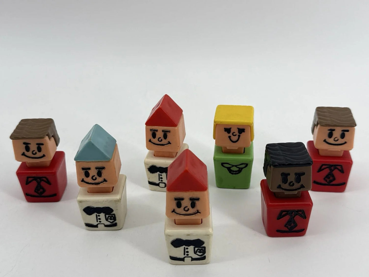 Playskool 1970s Blockhead Square Little People Lot of 7 7 Playskool Apparel NWT