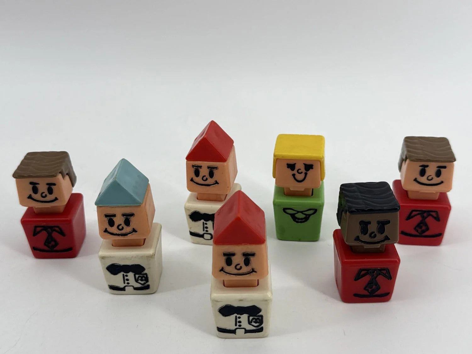 Playskool 1970s Blockhead Square Little People Lot of 7 7 Playskool Apparel NWT