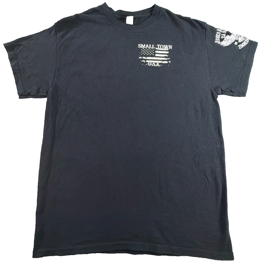 Try That In A Small Town USA Flag Gildan Heavy Cotton Black Graphic Tee Mens M