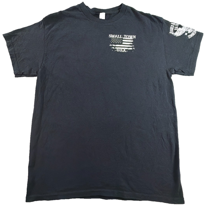 Try That In A Small Town USA Flag Gildan Heavy Cotton Black Graphic Tee Mens M