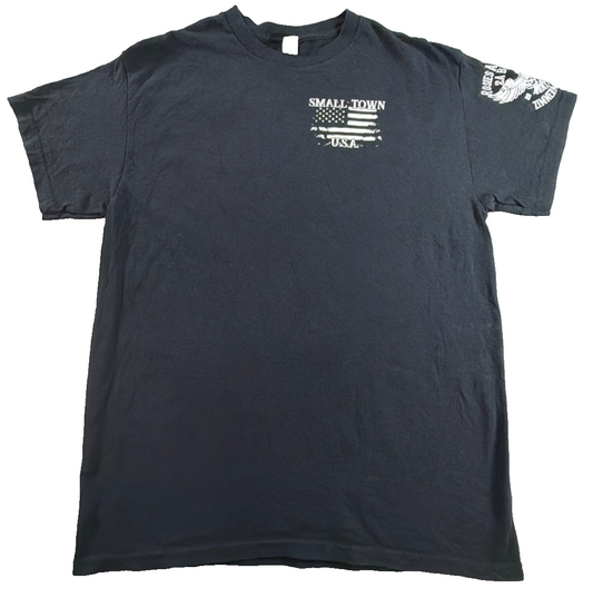 Try That In A Small Town USA Flag Gildan Heavy Cotton Black Graphic Tee Mens M