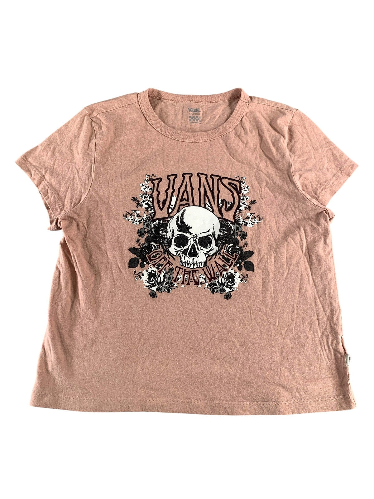 Vans Shirt Womens Extra Large Pink Skull Off The Wall Floral Graphic Tee Skate