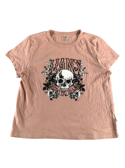 Vans Shirt Womens Extra Large Pink Skull Off The Wall Floral Graphic Tee Skate
