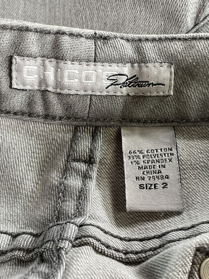 Chicos Platinum Jeans Womens 2 Gray Cropped Denim Stretch Capri Pants Classic 66