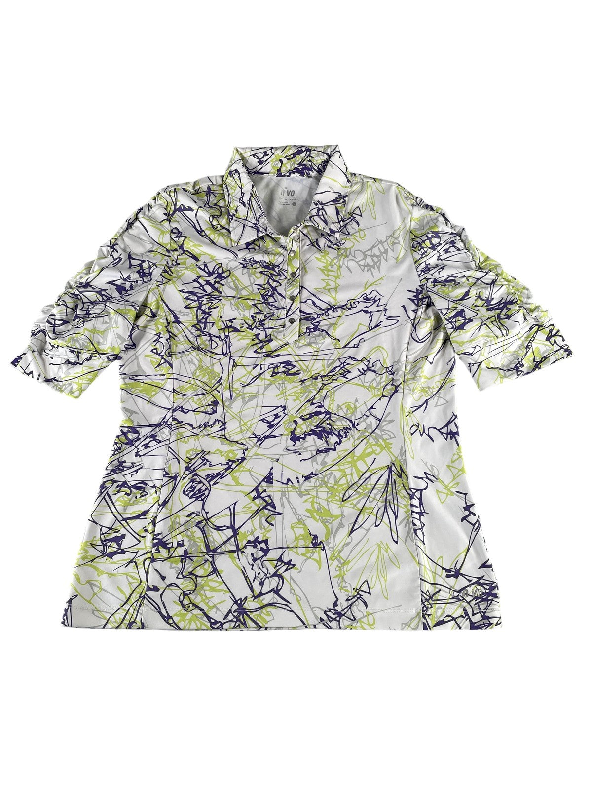Nivo Polo Shirt Womens Medium Abstract Scribble Print Golf Stretch Lightweight