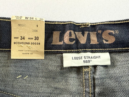 Levi's 569 Straight Leg Dark Wash Denim Jeans W34 L30 100% Cotton New Tags Mid