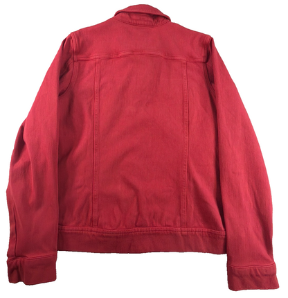 Coldwater Creek Red Denim Jacket Womens Medium Stretch Button Front Trucker