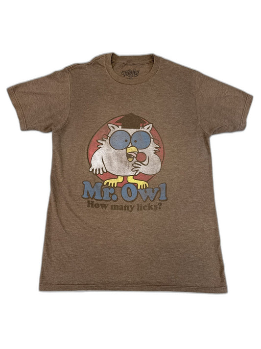 Tee Luv Mr. Owl Cartoon Graphic Small Brown Vintage Polyester Cotton