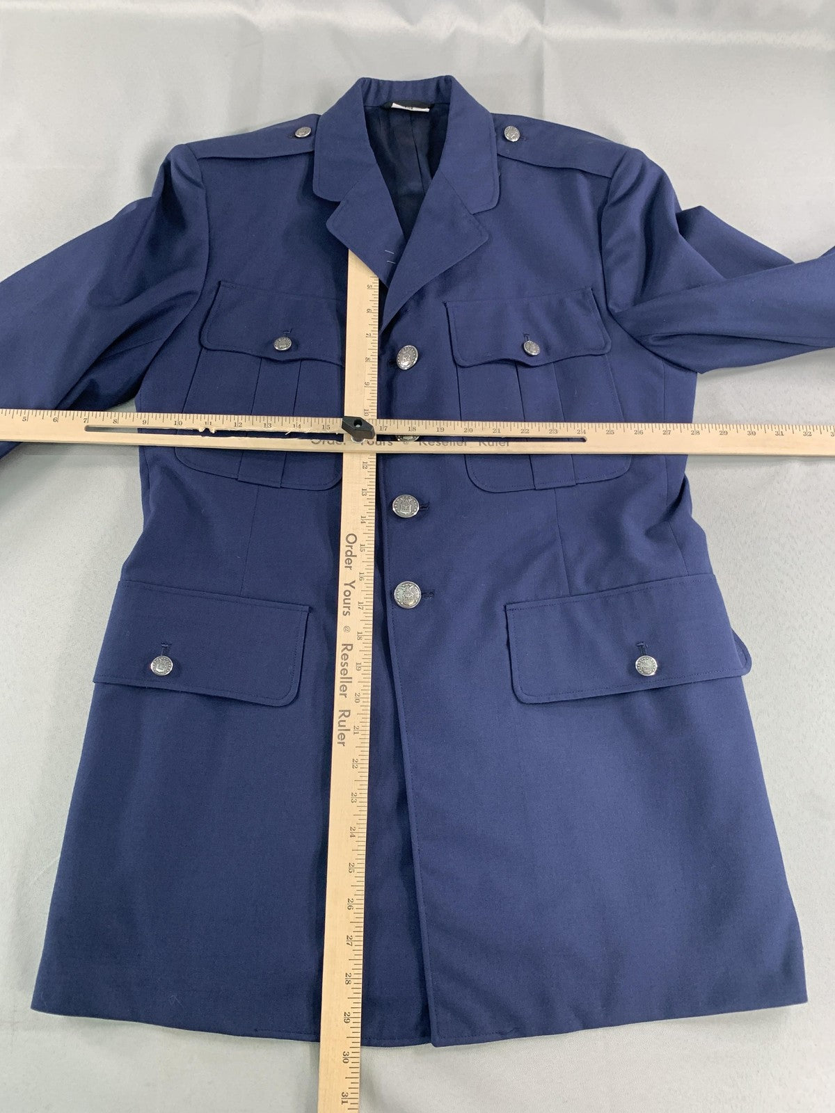 US Air Force Service Dress Jacket Mens 40R Blue 4-Pocket Silver Buttons Uniform