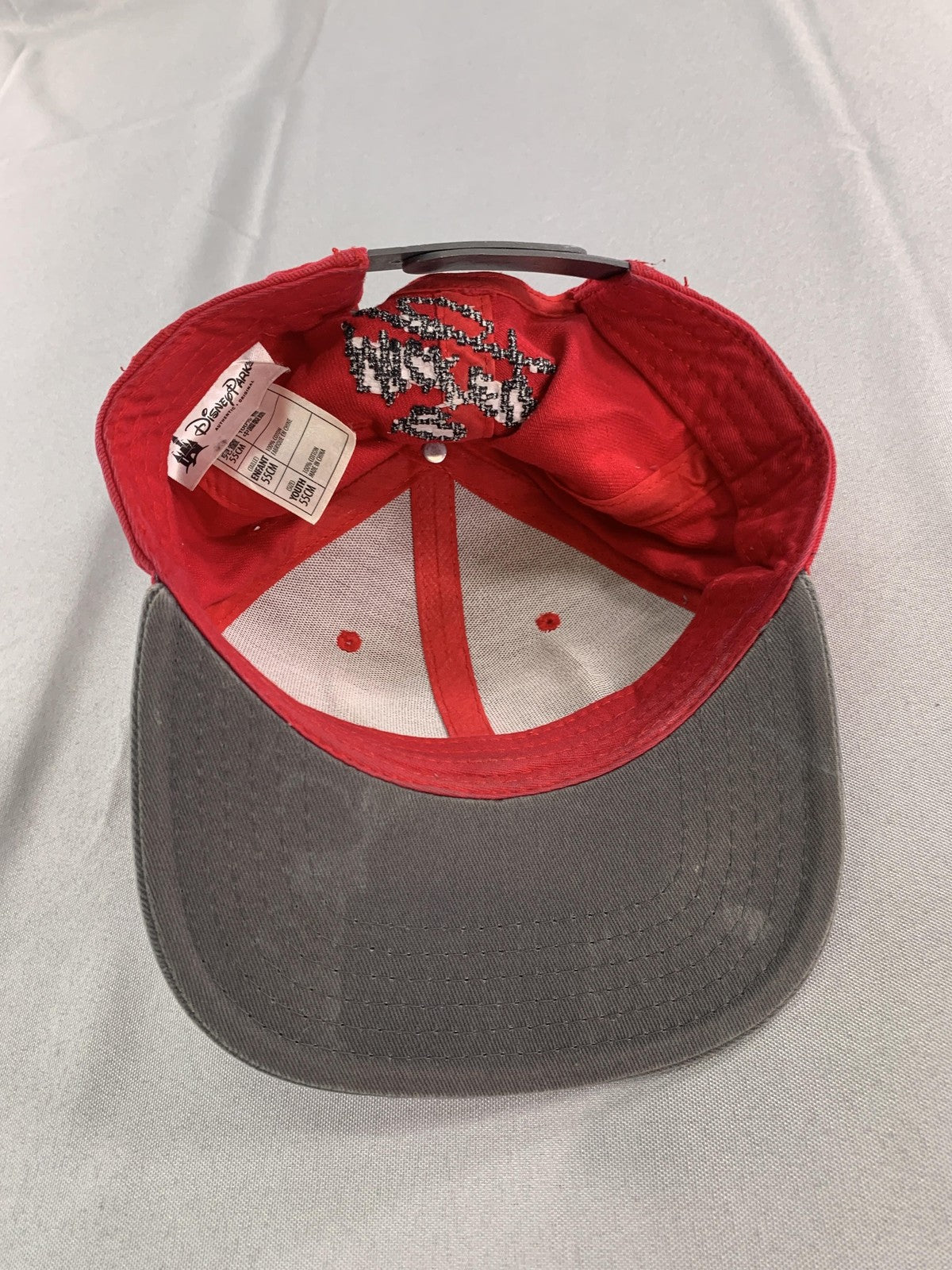 Mickey Mouse Hat Cap Snap Back Red Gray Pixel Embroidered Disney Parks Youth 100