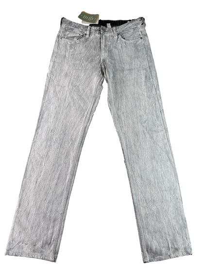 H&M White Crackle Coated Jeans Womens 4 Straight Leg High Rise Festival