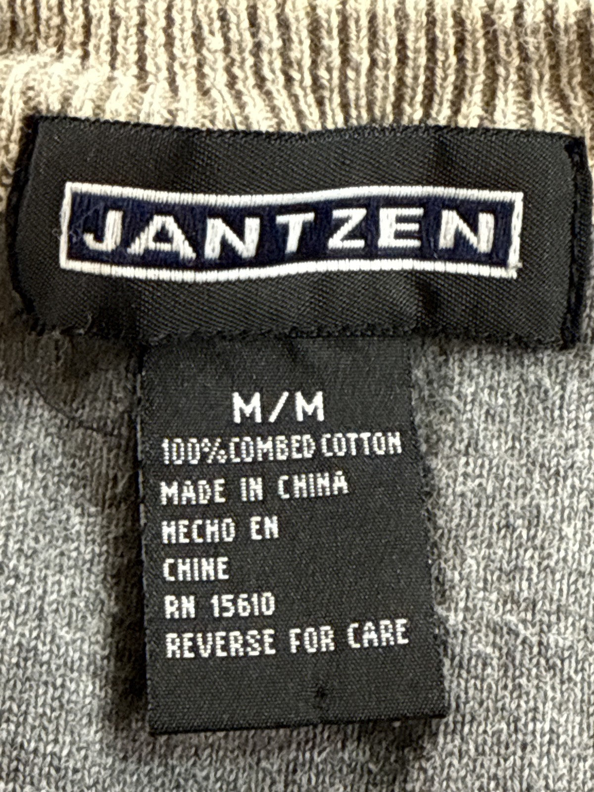 JANTZEN Ribbed V Sweater M M/M Beige 100% COMBED COTTON Regular Fit Long