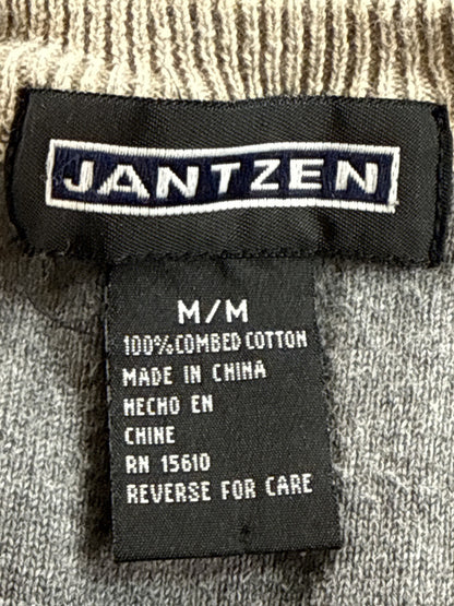 JANTZEN Ribbed V Sweater M M/M Beige 100% COMBED COTTON Regular Fit Long