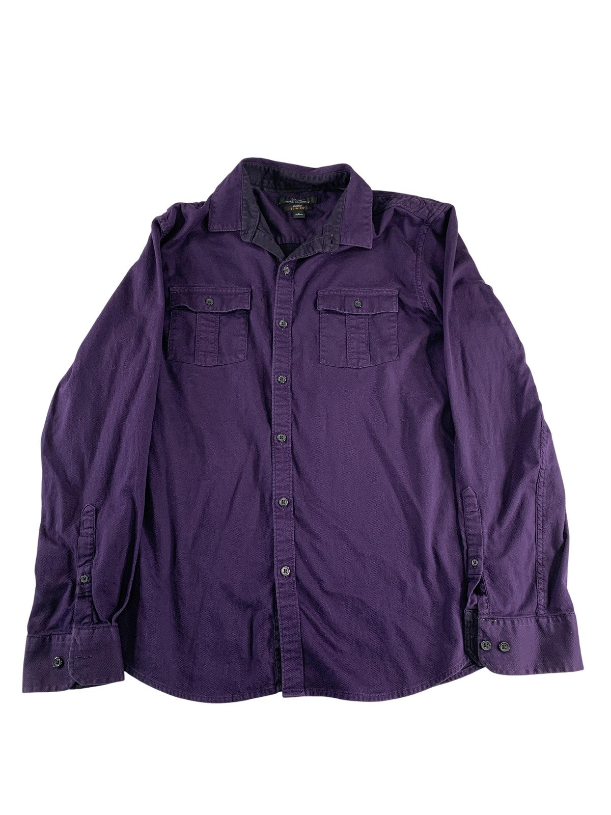 Marc Anthony Shirt Mens Large Purple Stretch Slim Fit Long Sleeve Button Front