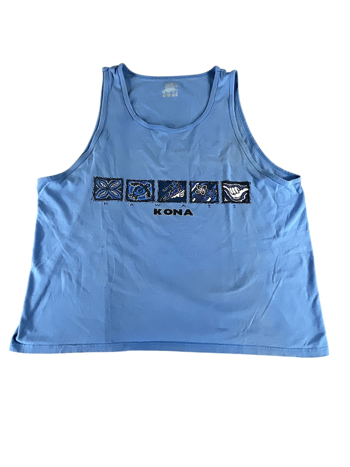 Kona Hawaii Tank Top Womens Medium Blue Sleeveless Aloha Tropical Graphic Shirt