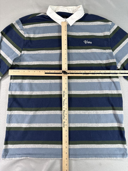 Vans Polo Shirt Mens Large Multicolor Striped Long Sleeve Collared Cotton Preppy