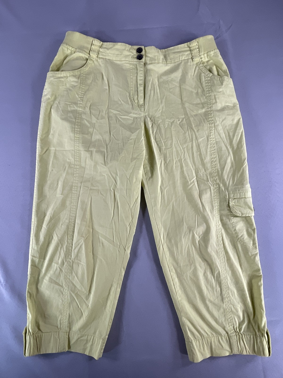 Chicos Pants Womens 1 Yellow Capri Cropped Cotton Stretch Button Pockets Casual