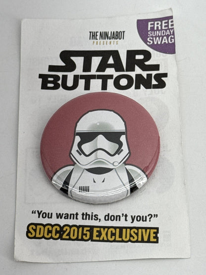 Star Wars Ninjabot Star Buttons SDCC 2015 Exclusive Pin Set Rey BB-8 Trooper Red