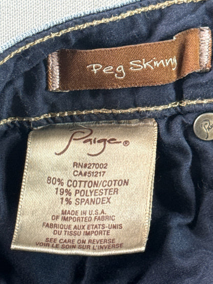 Paige Peg Skinny Jeans Womens 26 Dark Wash Blue Stretch Low Rise Denim Tapered
