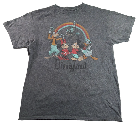 Disneyland Mickey Minnie Goofy Donald Rainbow Castle Gray T-Shirt Mens Medium