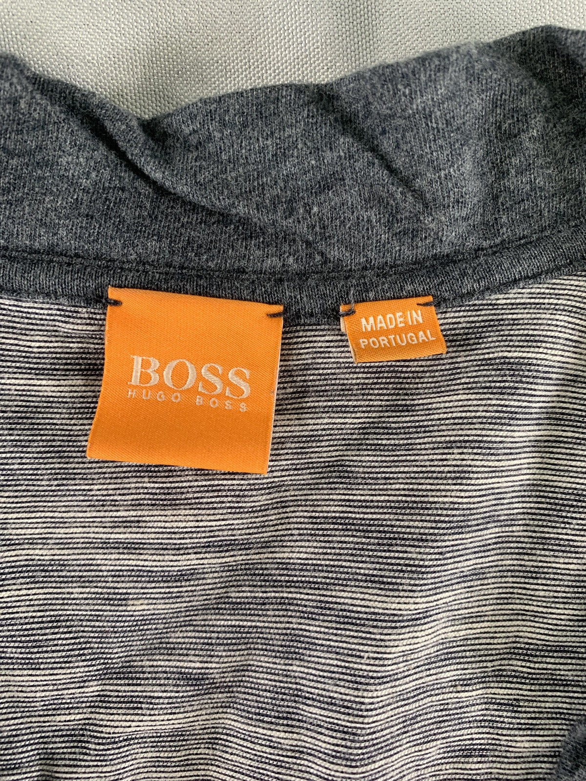Hugo Boss Cardigan Sweater Mens Small Gray Striped V Neck Boss Orange Casual on