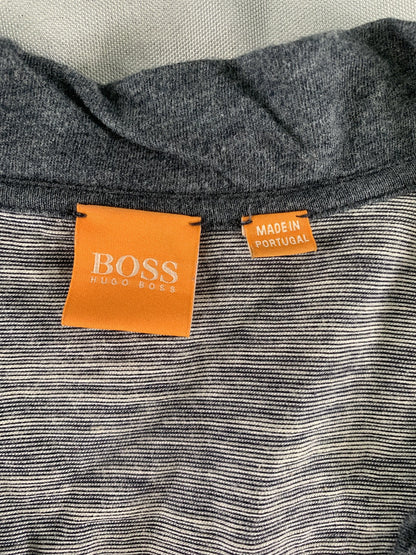 Hugo Boss Cardigan Sweater Mens Small Gray Striped V Neck Boss Orange Casual on