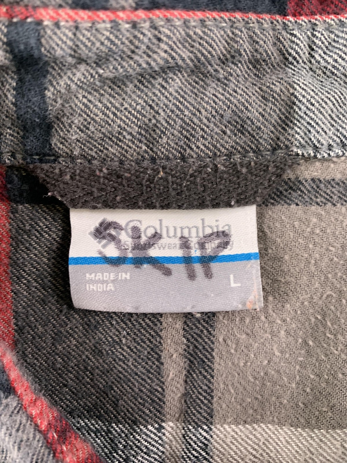 Columbia Shirt Mens Large Red Gray Plaid Button Down Cotton Flannel Outdoors 100