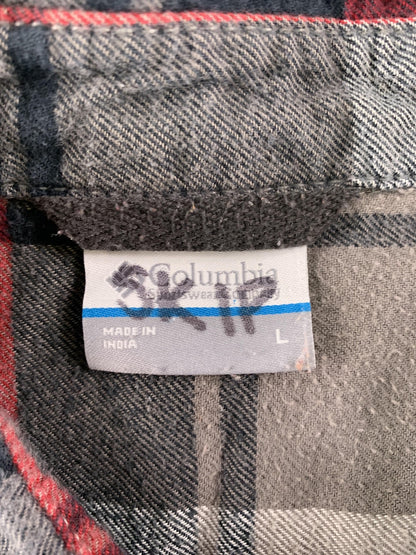 Columbia Shirt Mens Large Red Gray Plaid Button Down Cotton Flannel Outdoors 100