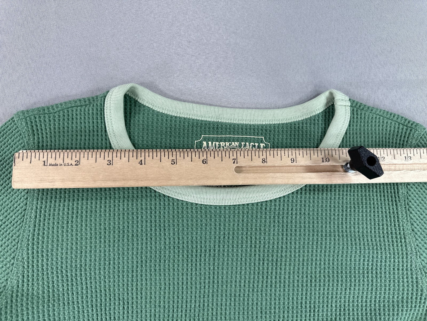 American Eagle Womens Waffle Knit Thermal Long Sleeve Crewneck M Shirt Green