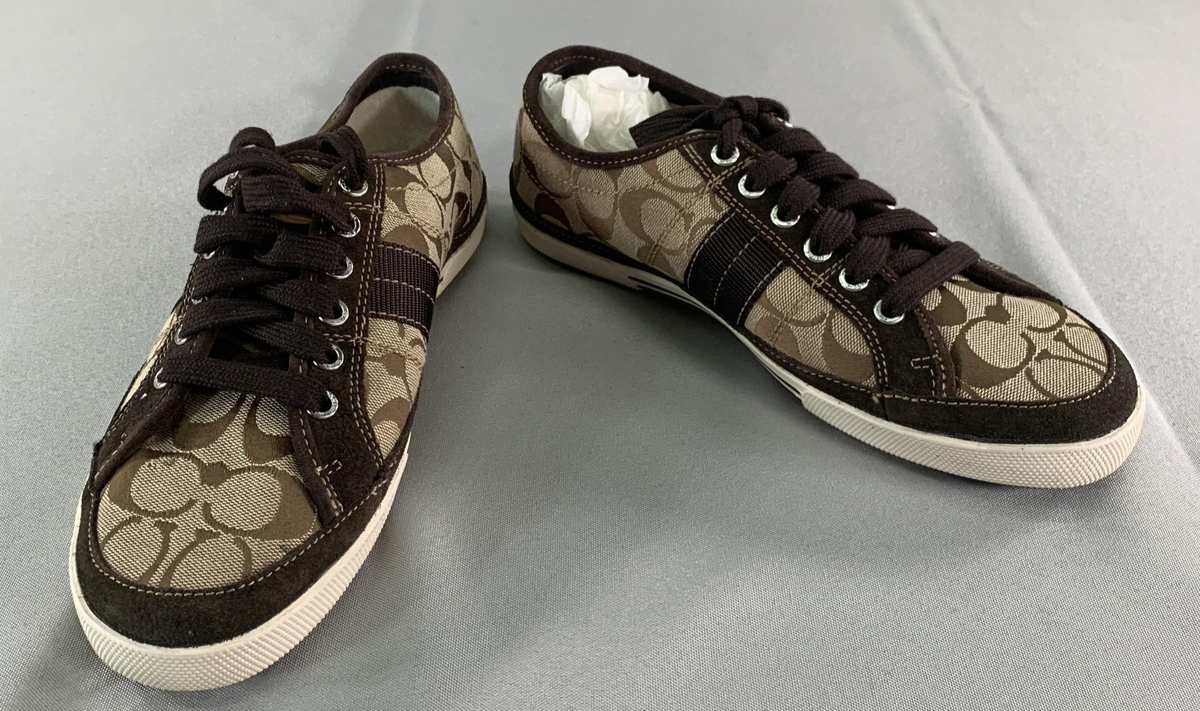 Coach Shoes Womens Size 8 Brown Signature Canvas Brad Lace Up Sneakers Unbranded