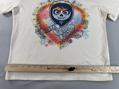 Disney Skull Dia de los Muertos Graphic Print Tee XS Beige Cotton Short Sleeve