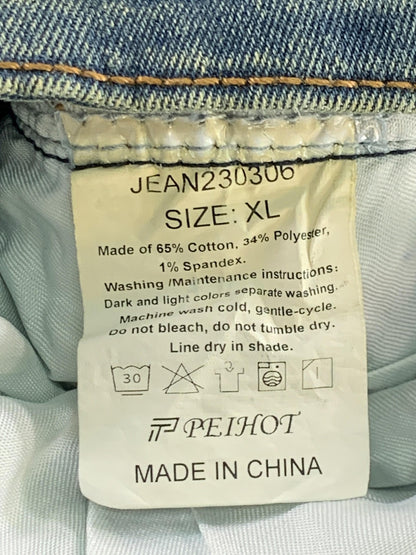 PEIHOT Women XL Straight Leg Jeans High Rise Stretch Frayed Hem Blue Denim NWT