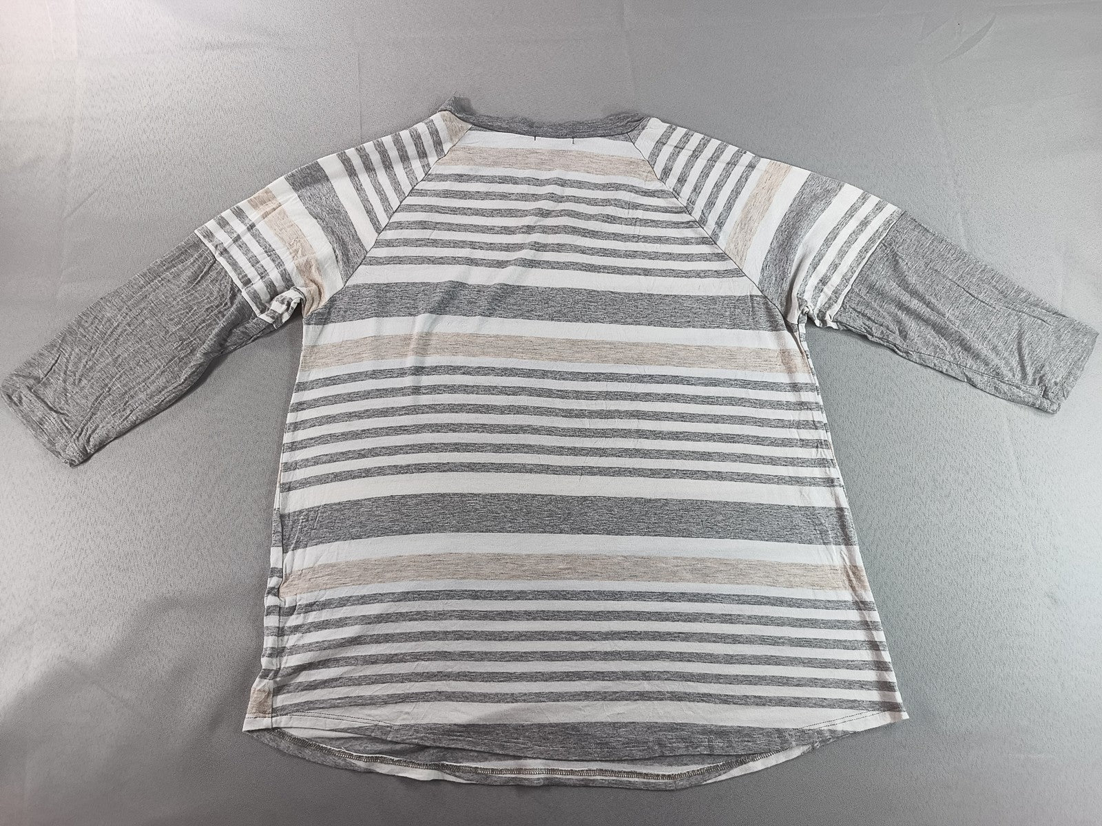 e.Luna Striped Raglan Sleeve Top Womens S Gray/Beige/White Cotton Blend Crewneck