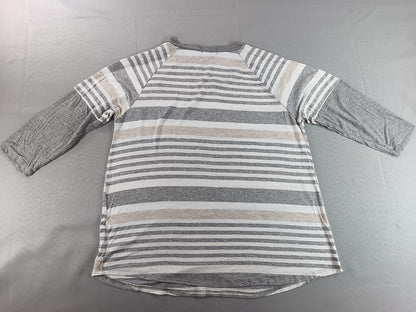 e.Luna Striped Raglan Sleeve Top Womens S Gray/Beige/White Cotton Blend Crewneck