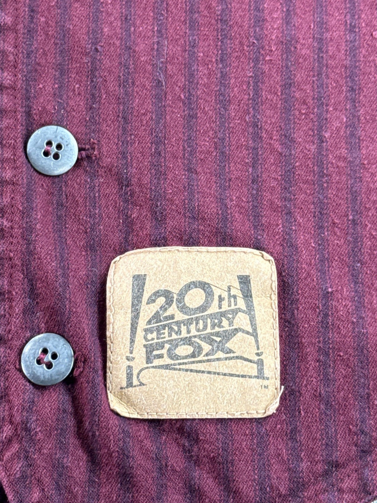 CLEAN FON 20th Century Fox Vintage Striped Maroon Cotton Sleeveless Neck Button