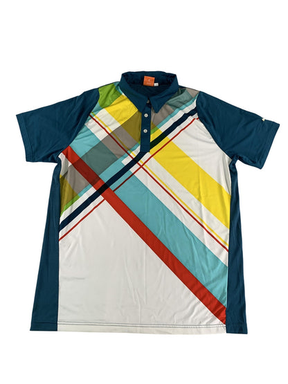 Puma Golf Polo Shirt Mens Large Colorful Stripe USP Dry Performance Collared Top
