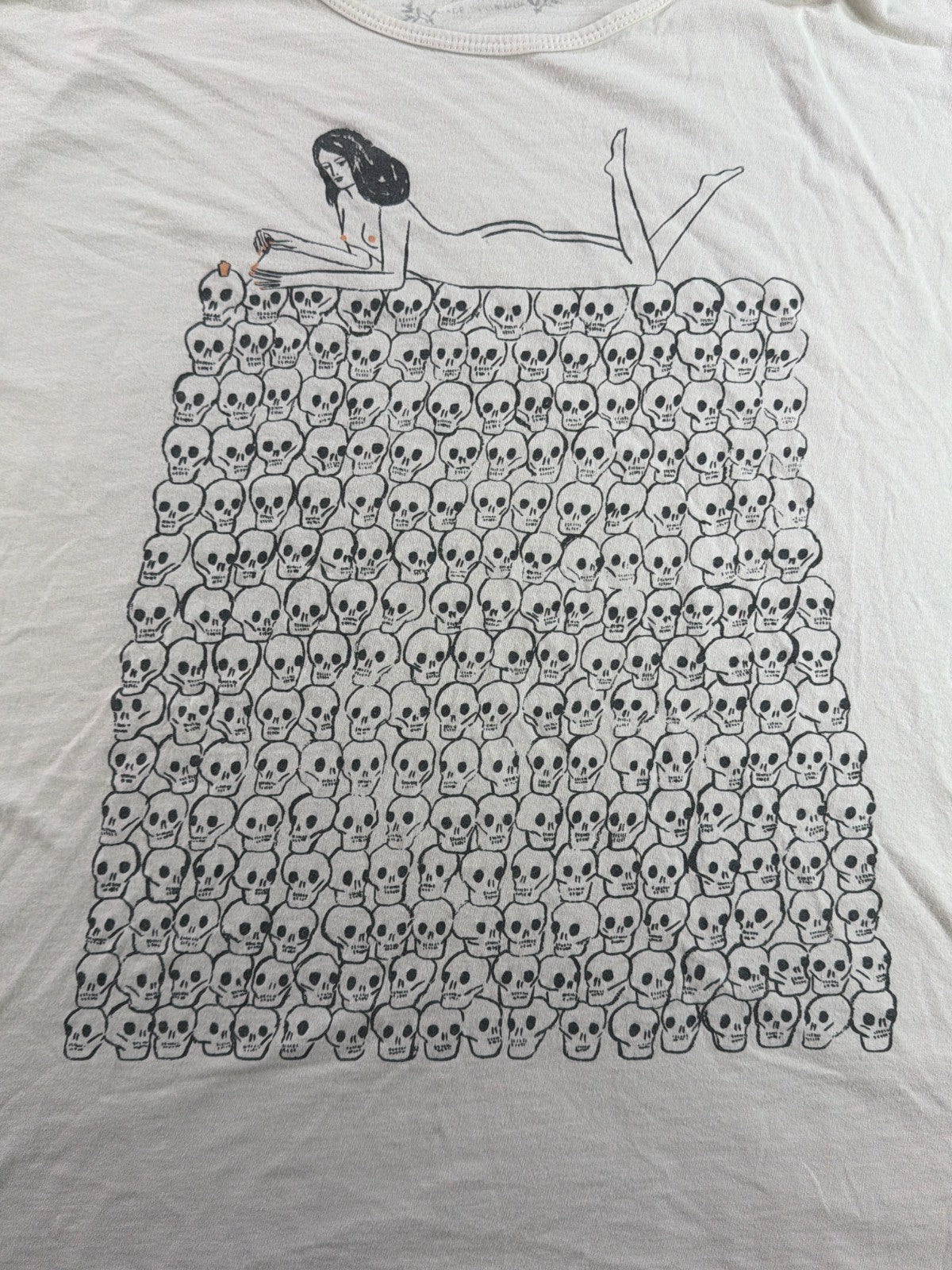 Skull Pile Nude Woman Art Graphic Tee White Short Sleeve Unisex Alt Goth Grunge