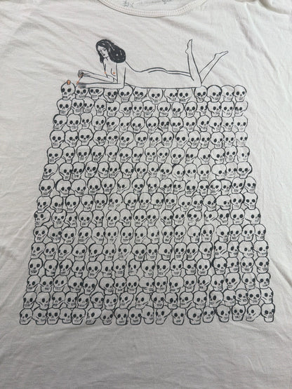 Skull Pile Nude Woman Art Graphic Tee White Short Sleeve Unisex Alt Goth Grunge