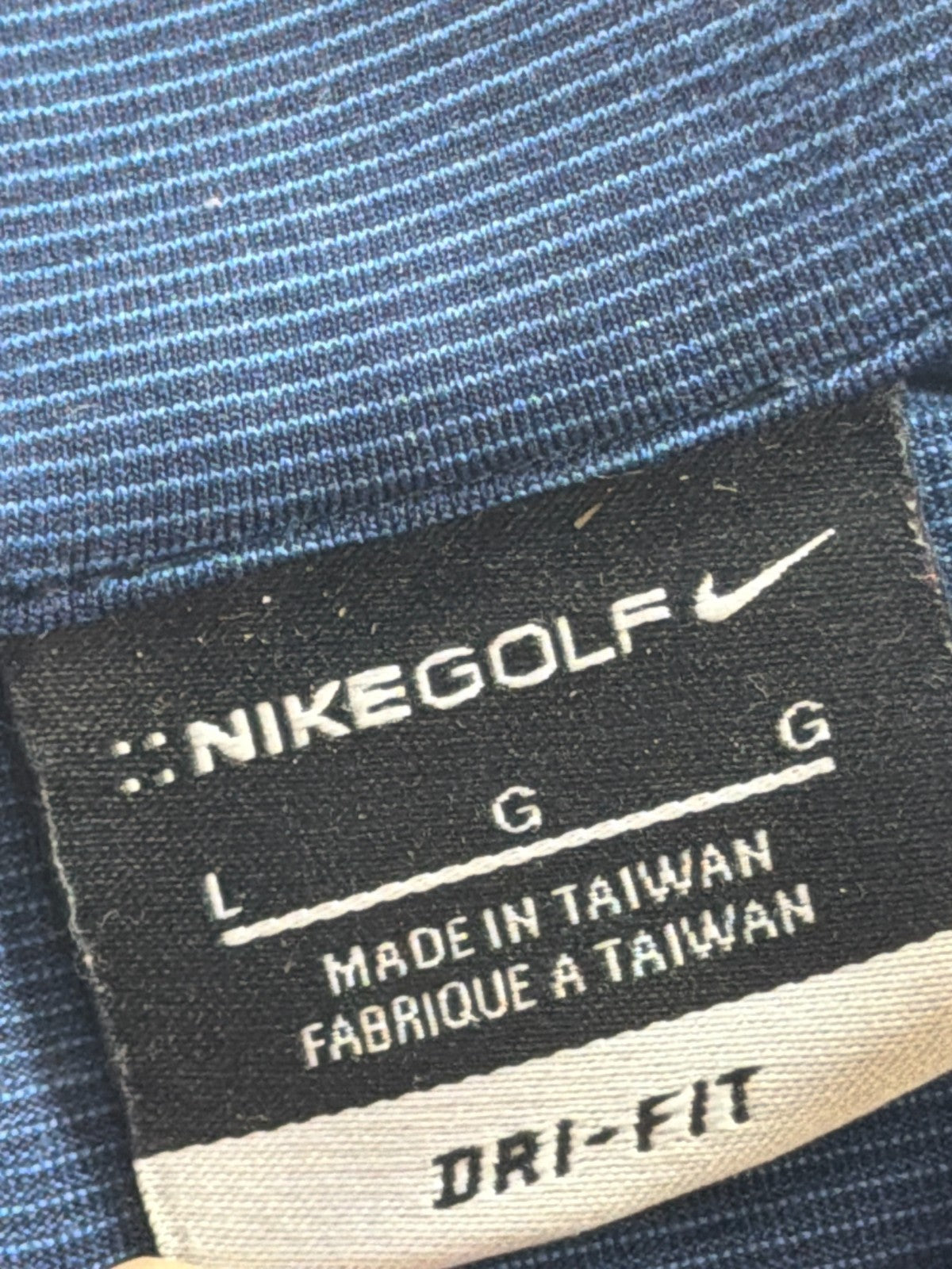 Nike Golf Dri-FIT Polo Shirt Mens L Navy Blue Stripe Short Sleeve Performance