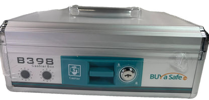 NEW Buy a Safe B398 Aluminum Cashier Box Lockable Cash Drawer NIB w/ Keys 2600